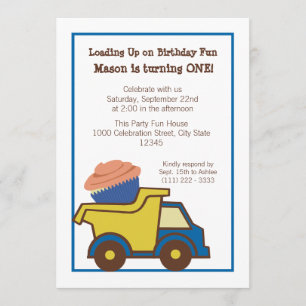 Invitation Camion de vidange avec Cupcake Blue