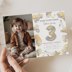 Invitation Camion de vidange de construction 3e fête d'annive