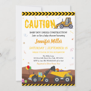 Invitation Camion Digger en construction Bébé Anniversaire