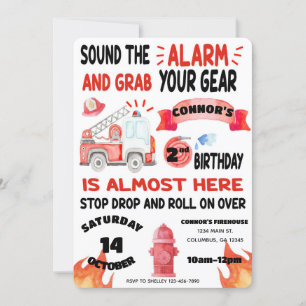 Invitation Camion d'incendie - Pompier - Sonner l'alarme Anni