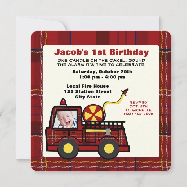 Invitation Camion d'incendie premier anniversaire Plaid (Devant)