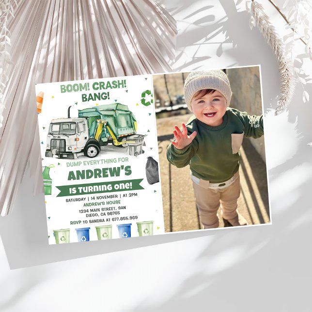 Invitation Camion d'ordures 1ère fête d'anniversaire Photo (Créateur téléchargé)