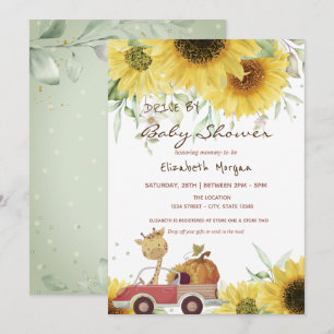 Invitation Camion Girafe Citrouille Tournesols Conduire Baby
