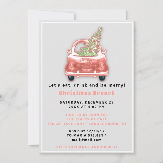 Invitation Camion Joyeux Noël Brunch Diner Blush (Devant)