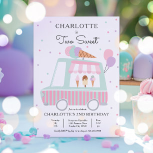 Invitation Camion Pink Ice Cream Deux sucré 2e fête d'anniver