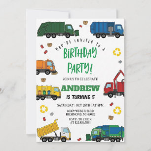 Invitation Camion poubelle personnalisé pour anniversaire d'e