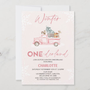 Invitation Camion rose Photo Winter Onederland 1er anniversai