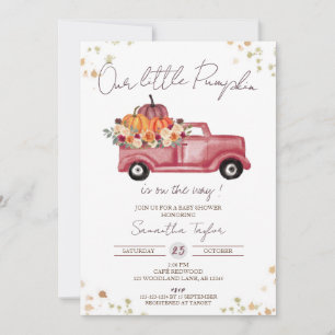 Invitation Camion rouge, Baby shower Citrouille, Automne rose