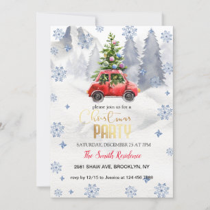 Invitation Camion rouge de Noël, Montagnes neigeuses
