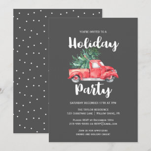 Invitation Camion rouge et arbre   Gray Holiday Party