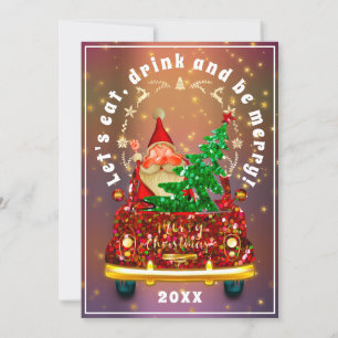 Invitation Camion Rouge Joyeux Noël Arbre Brunch Rose dîner
