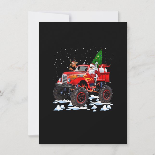 Invitation Camion Rouge Monster Avec Père Noël, Arbre De Noël (Devant)