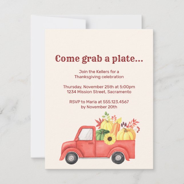 Invitation Camion Rouge Pays Style Citrouille Automne Thanksg (Devant)