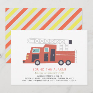 Invitation Camion rouge Pompier garçon Anniversaire