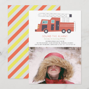 Invitation Camion rouge Pompier garçon Photo Anniversaire