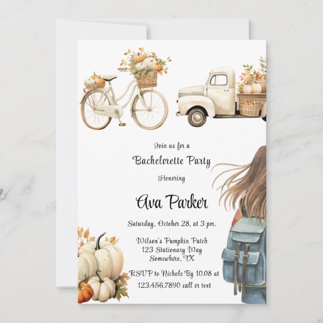 Invitation Camion vintage avec Bachelorette Citrouille (Devant)