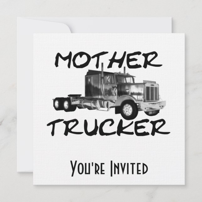 INVITATION CAMIONNEUR DE MÈRE - NOIR ET BLANC (Devant)