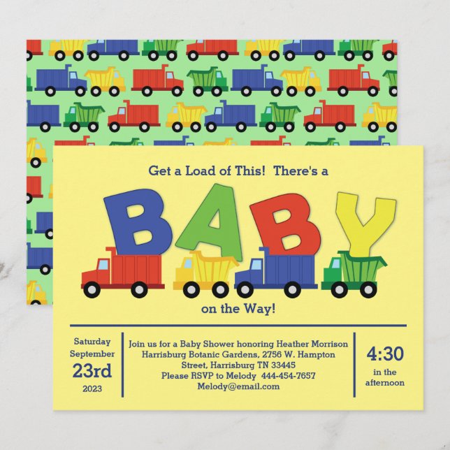 Invitation Camions Baby shower Camion Camion Garçon (Devant / Derrière)