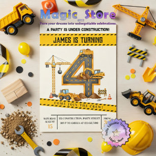 Invitation Camions de chantier à l'aquarelle Fête d'anniversa