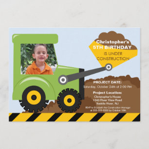 Invitation Camions de construction Photo Anniversaire de la f