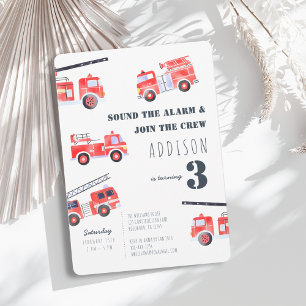 Invitation Camions de pompiers Garçon 3e anniversaire