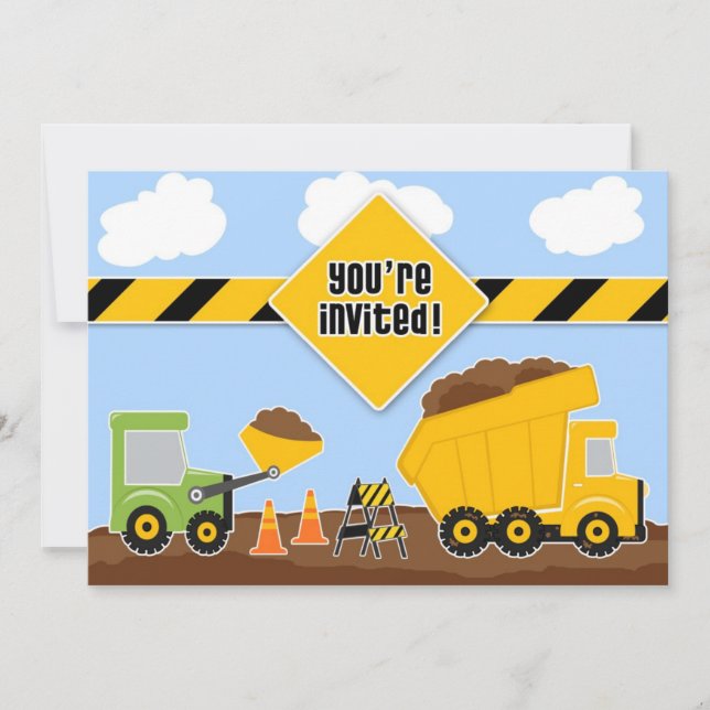 Invitation Camions de vidange Construction Anniversaire Invit (Devant)
