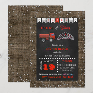 Invitation Camions ou Diadèmes Rouges Gris Révélation du Sexe