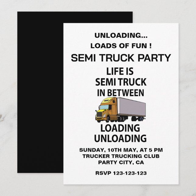Invitation Camions semi-remorques Fête de chauffeur routier (Devant / Derrière)