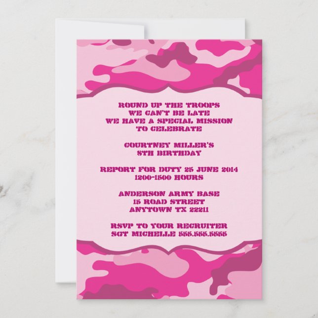 Invitation CAMO de fête d'anniversaire de (Devant)