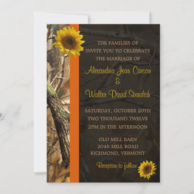 Invitation Camo et tournesols (Devant)