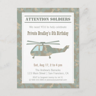 Invitation Camo Imprimer Hélicoptère Armée Garçons Fête d'ann