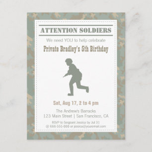 Invitation Camo Print Soldier Silhouette Army Anniversaire