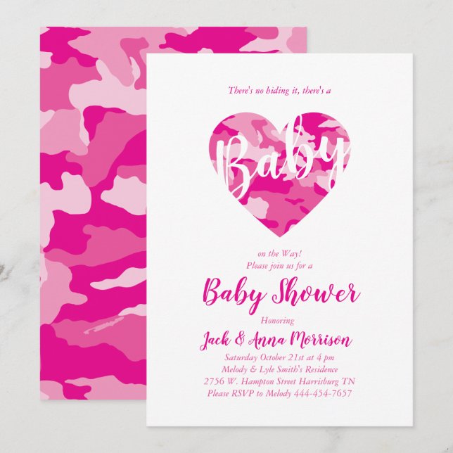 Invitation Camo rose Baby shower Camouflage Country Girl (Devant / Derrière)