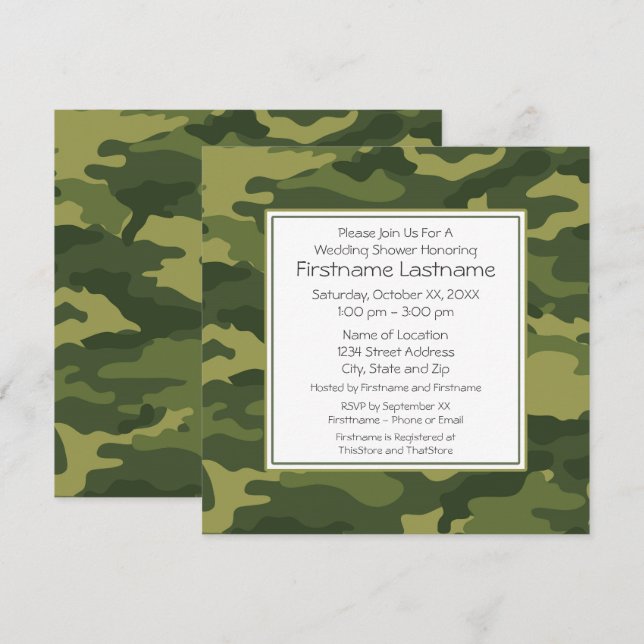 Invitation Camo Wedding shower ou fête (Devant / Derrière)