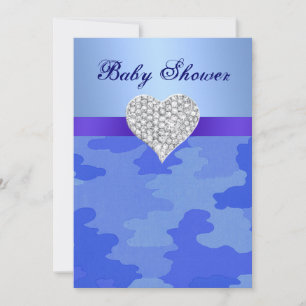 Invitation Camouflage bleu Diamond Heart Baby shower Invitati
