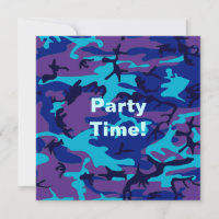 Invitation Camouflage bleu foncé et violet