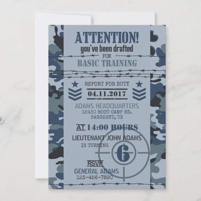 Invitation Camouflage de la Marine de l'Armée Anniversaire mi (Devant)