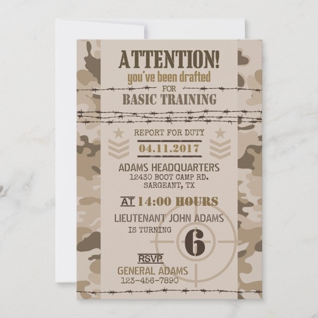 Invitation Camouflage du désert de l'armée Anniversaire milit (Devant)