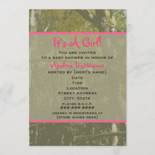Invitation Camouflage et Baby shower rose