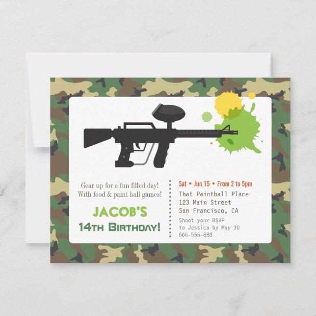 Invitation Camouflage Imprimer Paint ball Anniversaire (Devant)