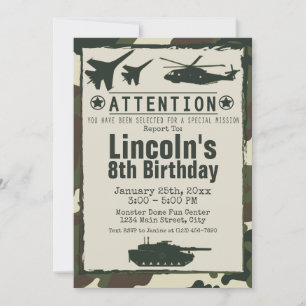 Invitation Camouflage militaire Fête d'anniversaire Invitatio