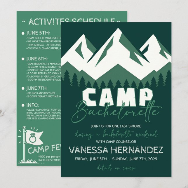 Invitation Camp Bachelorette (Devant / Derrière)