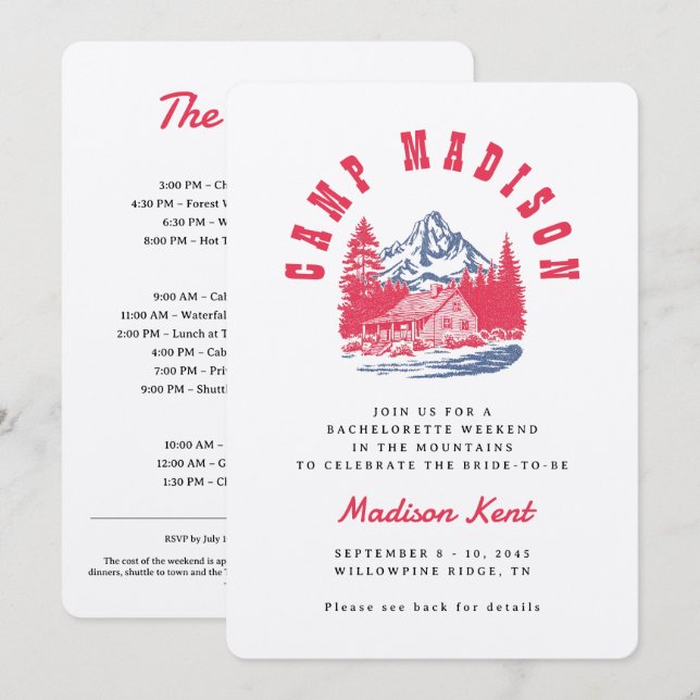 Invitation Camp Bachelorette Bold Retro Mountain Mariage (Devant / Derrière)