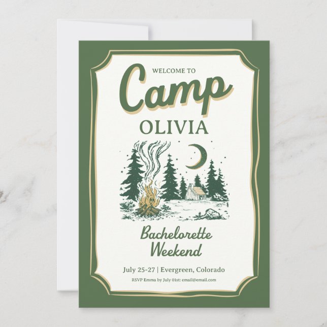 Invitation Camp Bachelorette Green Glamping Itinerary 