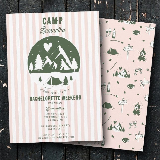 Invitation Camp Bachelorette Party Camping Bach Weekend Pink  (Camp Bachelorette Party Camping Bach Weekend Pink Invitation)