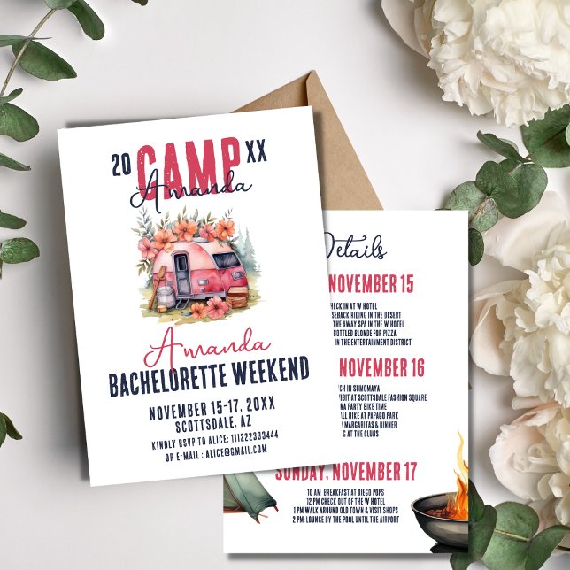 Invitation Camp de flamping Bachelorette fêtes Itinéraire Wee (Créateur téléchargé)