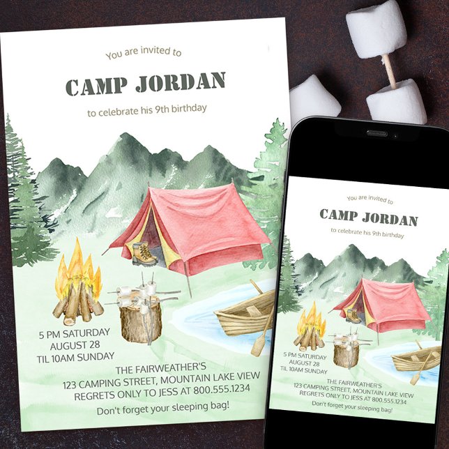 Invitation Camp Out Anniversaire Garçons Camping Aventure (Créateur téléchargé)