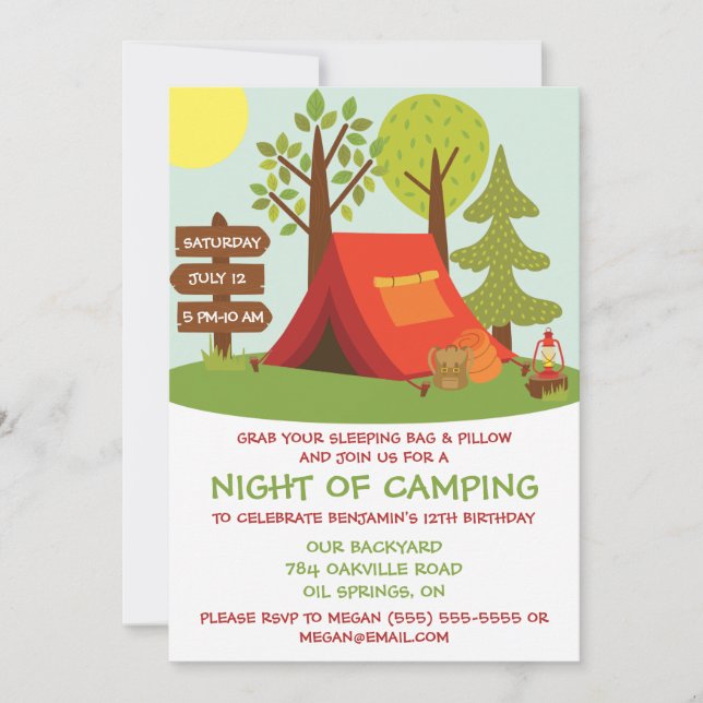 Invitation Camp Out fête d'anniversaire (Devant)
