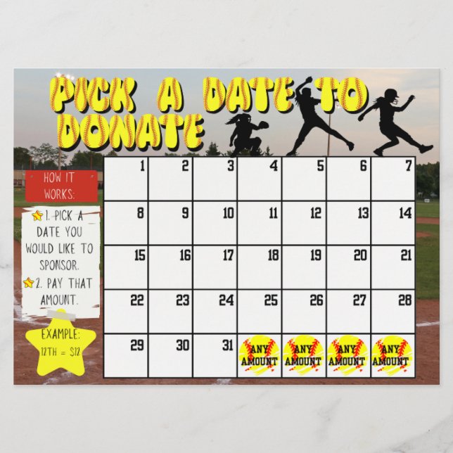Invitation Campagne de financement de softball Calendrier "Ch (Devant)