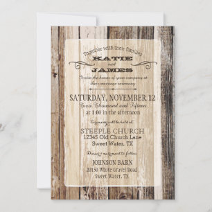 Invitation Campagne Grange Bois Planks Mariage rustique